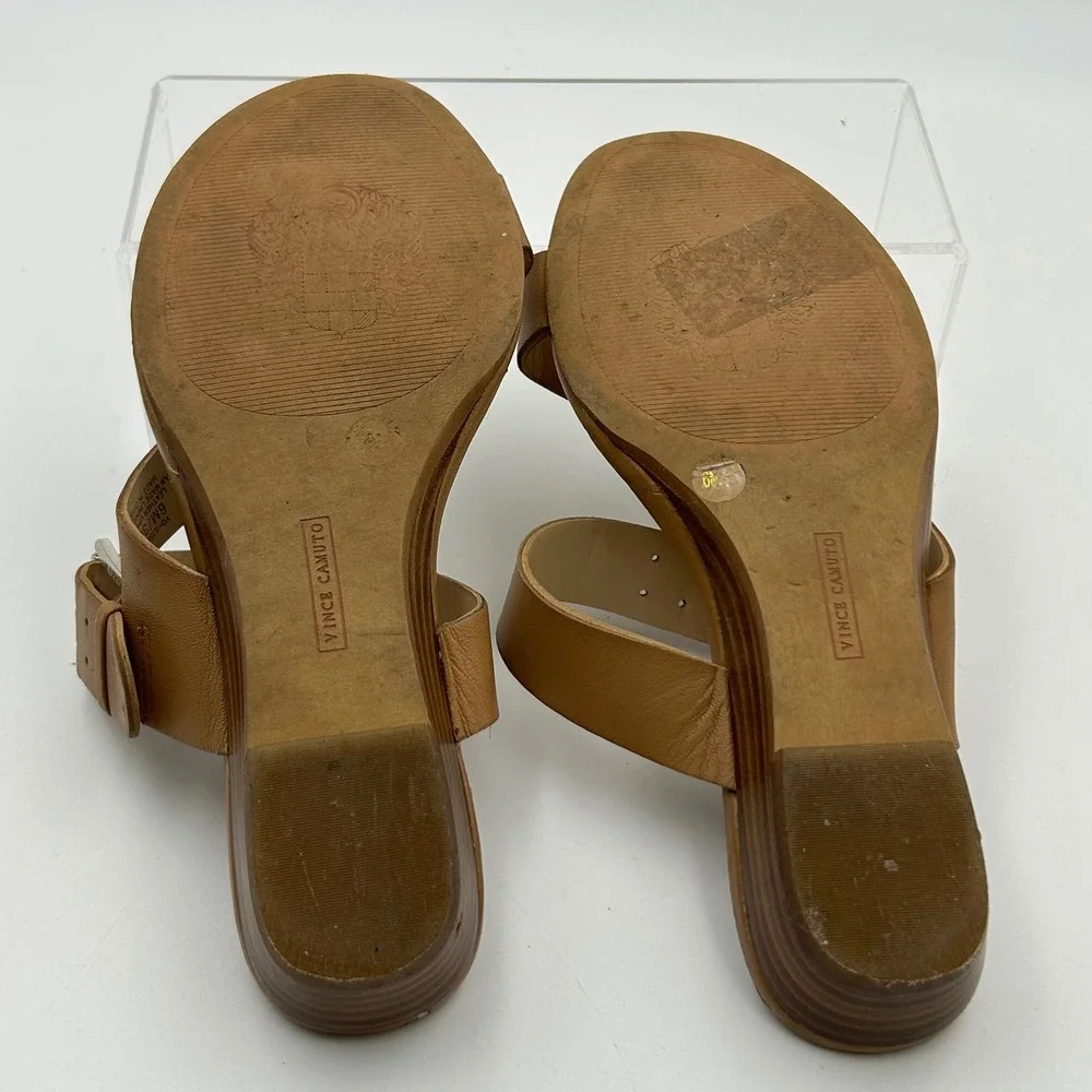Vince Camuto Ilisha Sandals Womens 6 Brown Leather Buckle Wedge Minimalist Chic